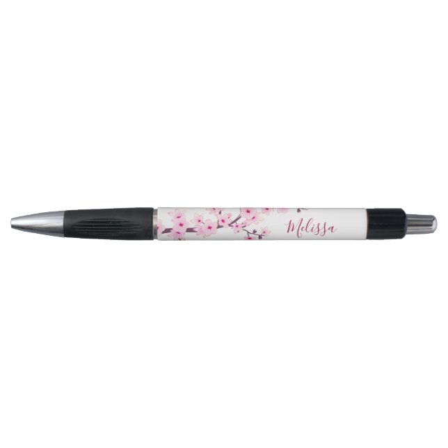 Kirschblüten Rosa Weiß Monogramm Kugelschreiber (Vorderseite)