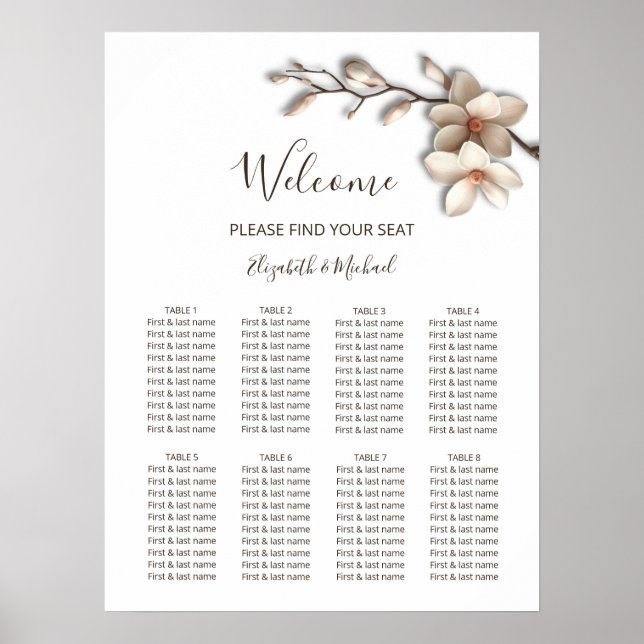 Kirschblüten-Rosa-Weiße-Hochzeit-Sitzordnung Poster (Vorne)