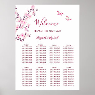 Kirschblüten-Rosa-Weiße-Hochzeit-Sitzplan Poster