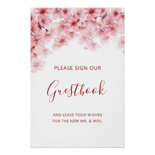 Kirschblüten-Rosa-Weiße-Hochzeits-Gästebuch Poster