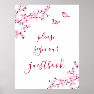 Kirschblüten Rosa Weiße Hochzeitsgästebuch Poster