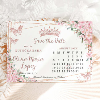 Kirschblüten Rosen Gold Quinceañera Kalender Save The Date