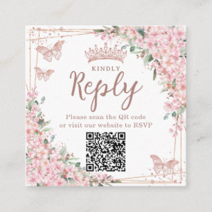 Kirschblüten Rosen Gold Quinceanera QR-Code Begleitkarte