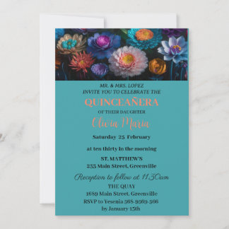 Kirschblüten Rosen Gold Schmetterlinge Quinceañera Einladung