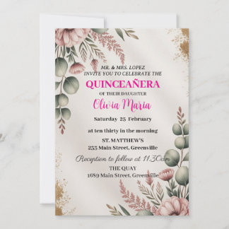 Kirschblüten Rosen Gold Schmetterlinge Quinceañera Einladung
