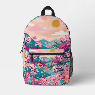 Kirschblüten-Rucksack – Magenta & Türkis Bedruckter Rucksack