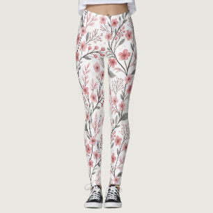 Kirschblüten-Sakura-Muster auf Weiß Leggings