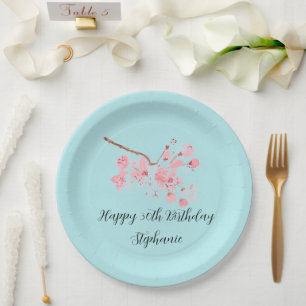 Kirschblüten Sakura Rosa Türkis Geburtstag  Pappteller