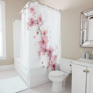 Kirschblüten Sakura Rosa Weiß Pastell Floral Duschvorhang