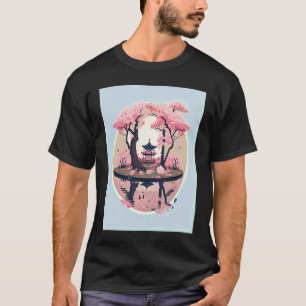 Kirschblüten-Schrein-Garten-Insel-Reflexion Pon T-Shirt