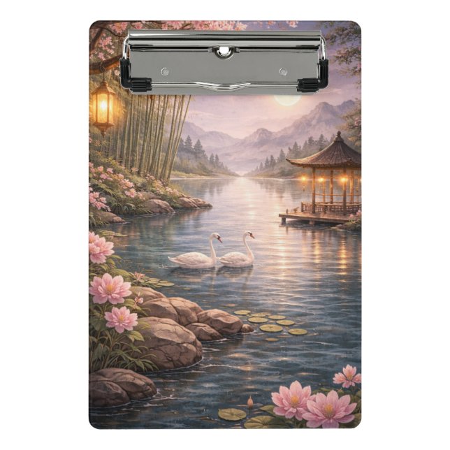 Kirschblüten-Schwanensee-Clipboard – Ästhetik F Mini Klemmbrett (Vorderseite)