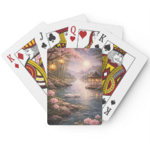 Kirschblüten-Schwanensee-Spielkarten – Ästhetisch