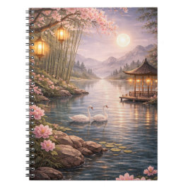 Kirschblüten-Schwanensee-Spiral-Fotobuch Notizblock