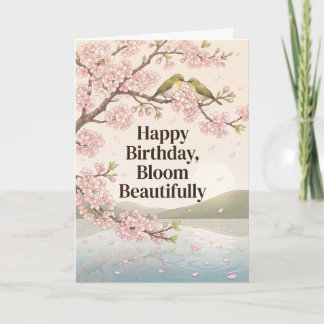 Kirschblüten-Singvögel-Aquarell-Geburtstag Karte