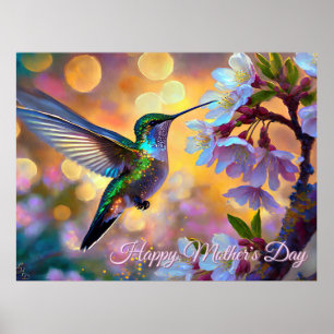 Kirschblüten-Sonnenaufgang Muttertag Kolibri Poster