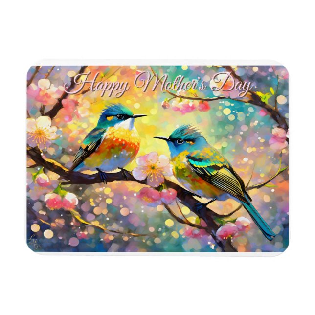 Kirschblüten-Sonnenaufgang-Muttertags-Sangvögel Magnet (Horizontal)