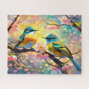 Kirschblüten-Sonnenaufgang Muttertags-Singvögel Puzzle