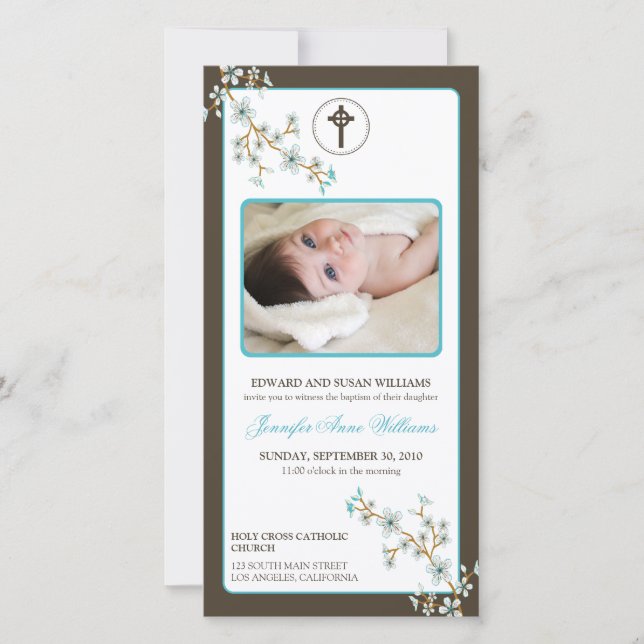 Kirschblüten Taufankündigung (aqua) (Vorderseite)