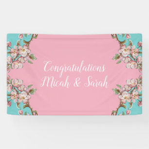 Kirschblüten-Teal-Retro-Vintage-Baby-Party Banner