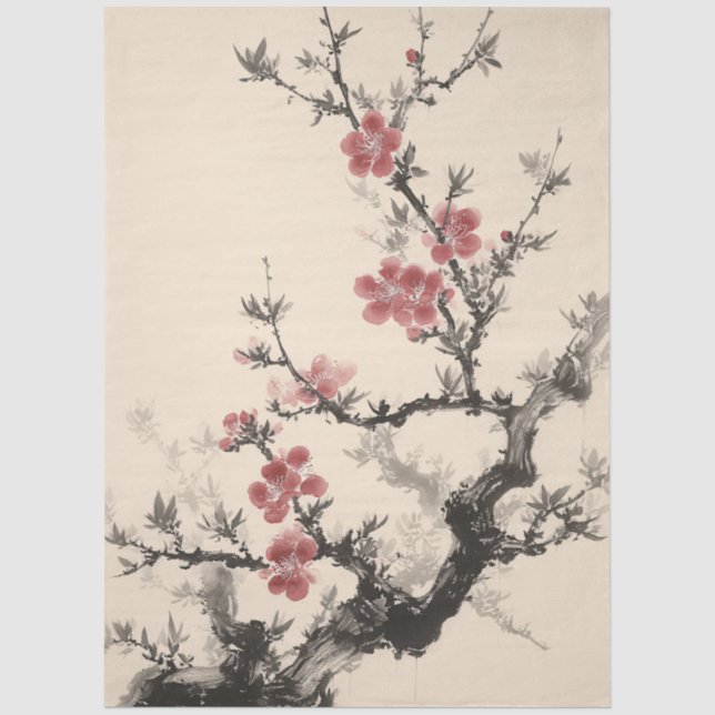 Kirschblüten-Tinte-Stil-Decoupage Seidenpapier (Vorderseite)