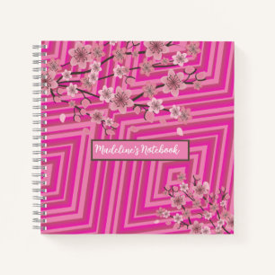 Kirschblüten-Trippy-Verlaufs-Ombre-Gestreift Rosa Notizbuch