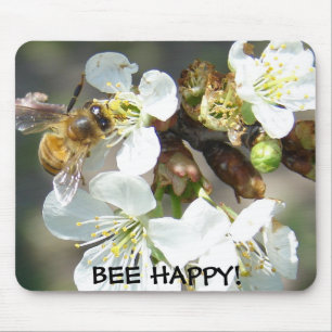 Kirschblüten und Bienen glücklich Mousepad