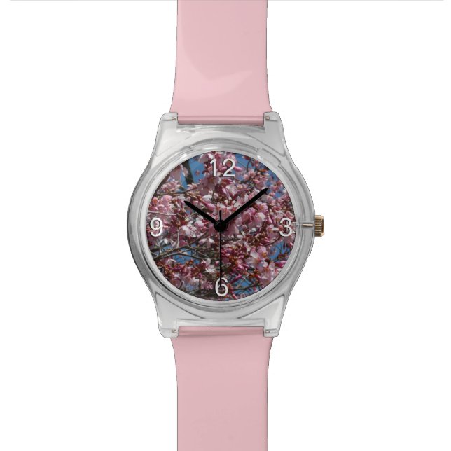 Kirschblüten und Blauer Himmelsblüte Uhr (Nahaufnahme)