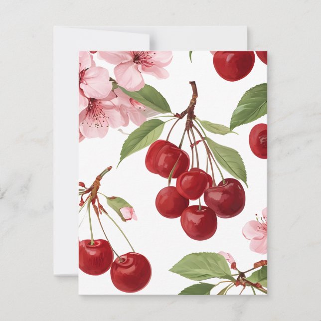Kirschblüten und Kirschen Feiertagskarte (Vorderseite)