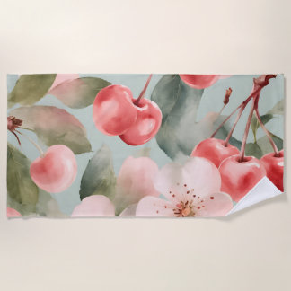 Kirschblüten und Kirschen Frühjahrs Kunst Strandtuch