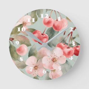 Kirschblüten und Kirschen Frühlings Kunst Runde Wanduhr