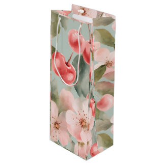Kirschblüten und Kirschen Frühlingskunst Geschenktüte Für Weinflaschen