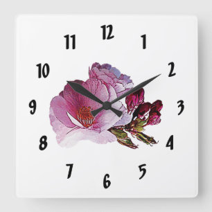Kirschblüten und Knospen Quadratische Wanduhr