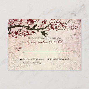 Kirschblüten- und -Liebevögel, die UAWG wedding RSVP Karte