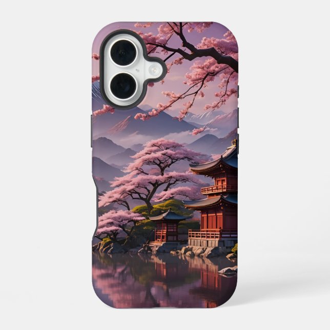 Kirschblüten und Pagode iPhone 16 Hülle (Rückseite)