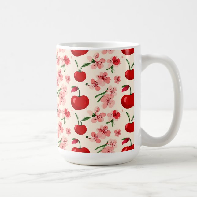 Kirschblüten und rosa Blüten Kaffeetasse (Rechts)