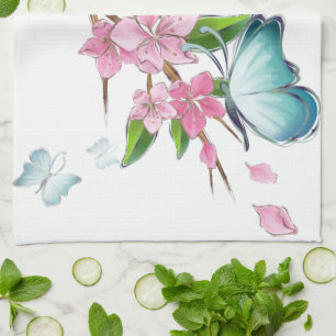 Kirschblüten und Schmetterlinge amerikanisches MoJ Küchentuch