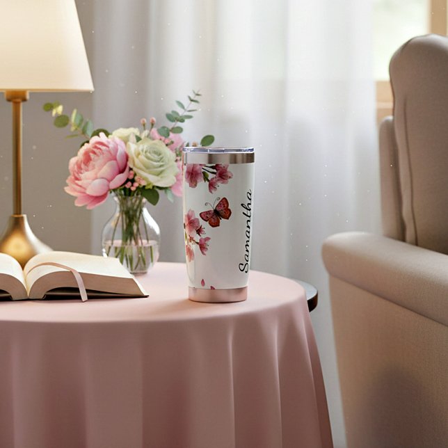 Kirschblüten und Schmetterlinge personalisiert Thermobecher (Von Creator hochgeladen)