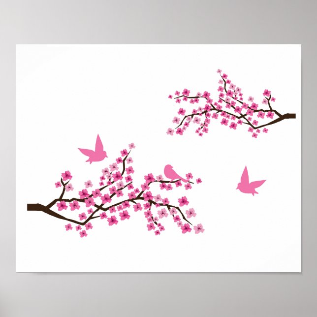 Kirschblüten und Vögel Poster (Vorne)