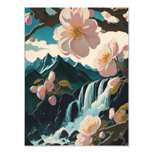 Kirschblüten verkörpern ruhigen Wasserfall Fotodruck (Vorne)