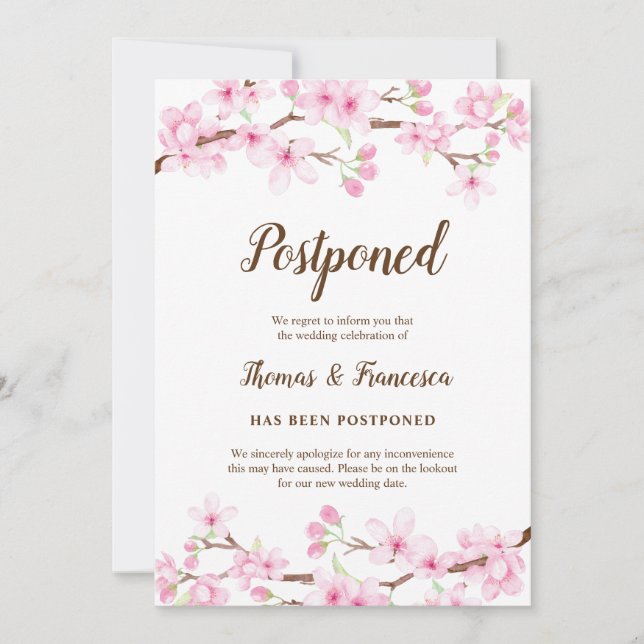 Kirschblüten vertagte Hochzeitsankündigung Einladung (Vorderseite)