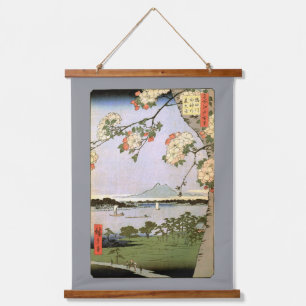 Kirschblüten von Edo, Hiroshige Wandteppich Mit Holzrahmen