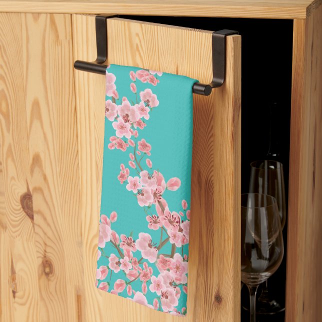 Kirschblüten-Wasserfarbe-Küchentücher Geschirrtuch (Drittel gefaltet)