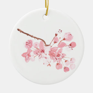 Kirschblüten-Wasserfarben-Blume Rosa Sakura Keramik Ornament