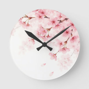 Kirschblüten-Wasserfarbenmuster in Rosa Runde Wanduhr