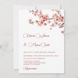 Kirschblüten-Weiß-Hochzeit Einladung