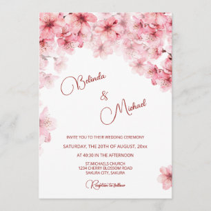 Kirschblüten-Weiß Hochzeit Einladung
