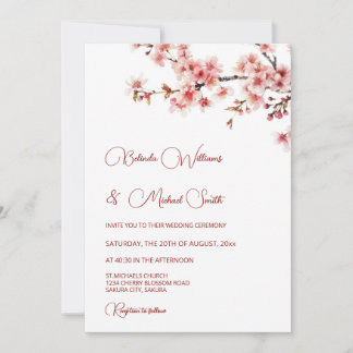 Kirschblüten-Weiß-Hochzeit Einladung