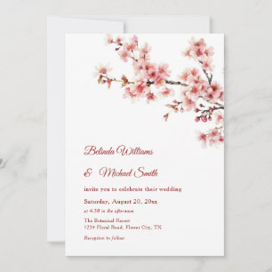 Kirschblüten-Weiß-Hochzeit Einladung