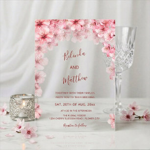 Kirschblüten Weiße Gebogene Kasual Hochzeit Acryleinladungen