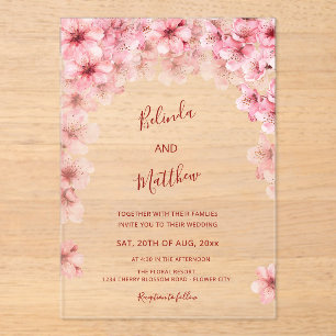 Kirschblüten Weiße Gebogene Kasual Hochzeit Acryleinladungen